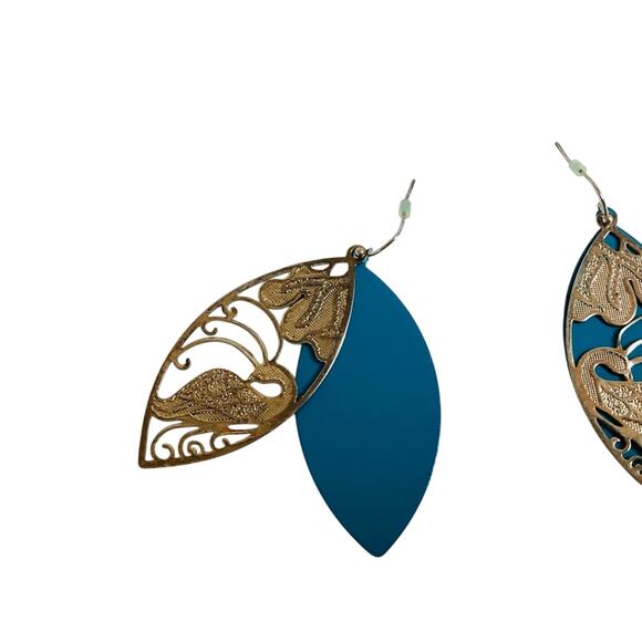 Turquoise Layered Leaf Earrings - Picture 2 of 4